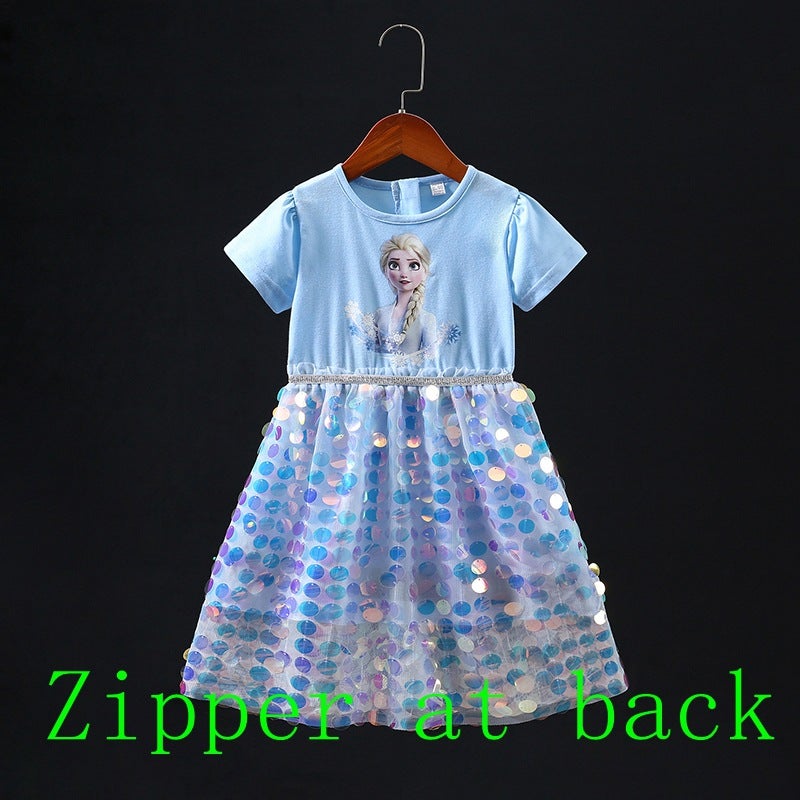 Children'S Clothing Export New Frozen Dress Summer Kidsren'S Style Elsa Dress Elsa Short-Sleeved Girls Princess Dress - Image 3