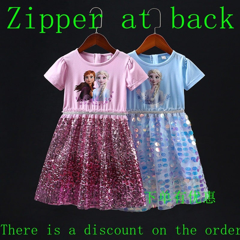 Children'S Clothing Export New Frozen Dress Summer Kidsren'S Style Elsa Dress Elsa Short-Sleeved Girls Princess Dress - Image 2