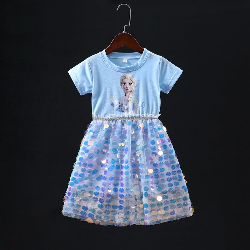 Children'S Clothing Export New Frozen Dress Summer Kidsren'S Style Elsa Dress Elsa Short-Sleeved Girls Princess Dress - Image 1