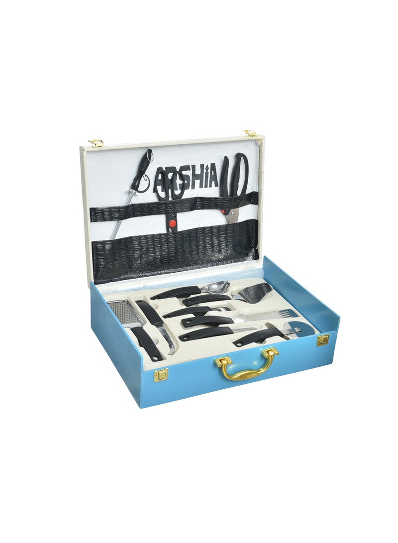Arshia 32 Piece Archia knives set Vegetable scissors Hanging ice cream - Can opener - 2 graters - Chicken scissors - Pepsi opener - Peeled carrier - Pizza cutter - Cooler - Pizza knife - Cheese knife - Cleaver - Serrated knife - 4 knives of different sizes - 6 Fruit knife - 6 cutting knife - Gateau knife - Image 3