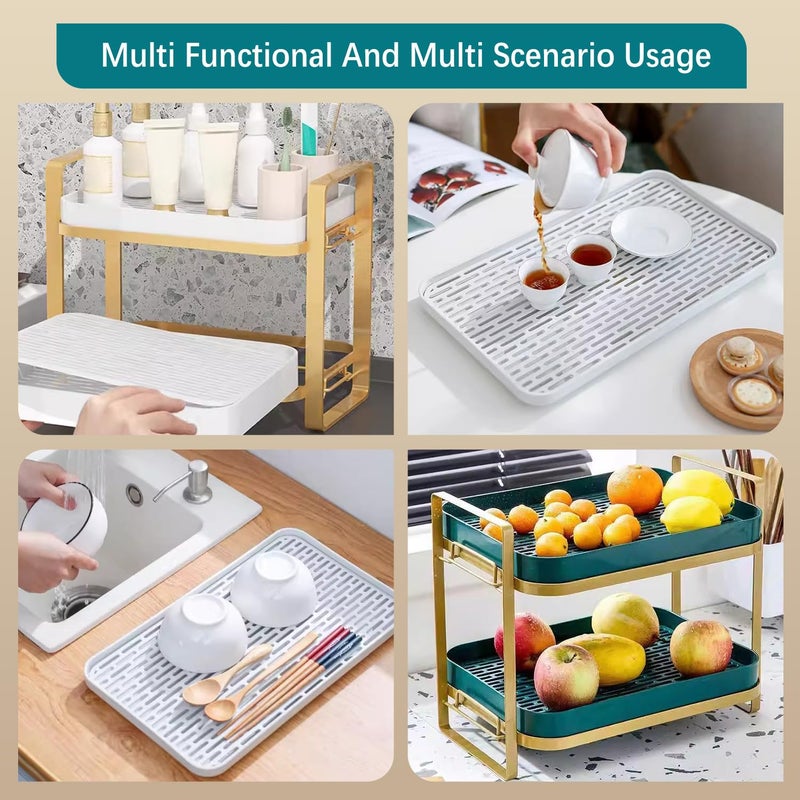 Dhadh 2 Tier Cup Drying Rack with Drain Tray Countertop Mug Holder MultiFunctional Kitchen Storage Organizer Shelf for Glasses Tumbler Teacups Spice Rack - Image 3