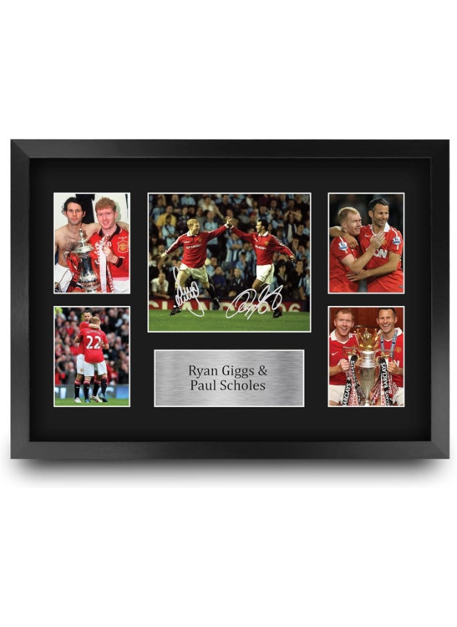 HWC Trading HWC Trading Ryan Giggs & Paul Scholes Manchester United Man U 16 x 12 inch (A3) Printed Gifts Memorabilia Signed Autograph Photograph Display for Football Fans and Supporters - 16" x 12" Framed  - Image 1
