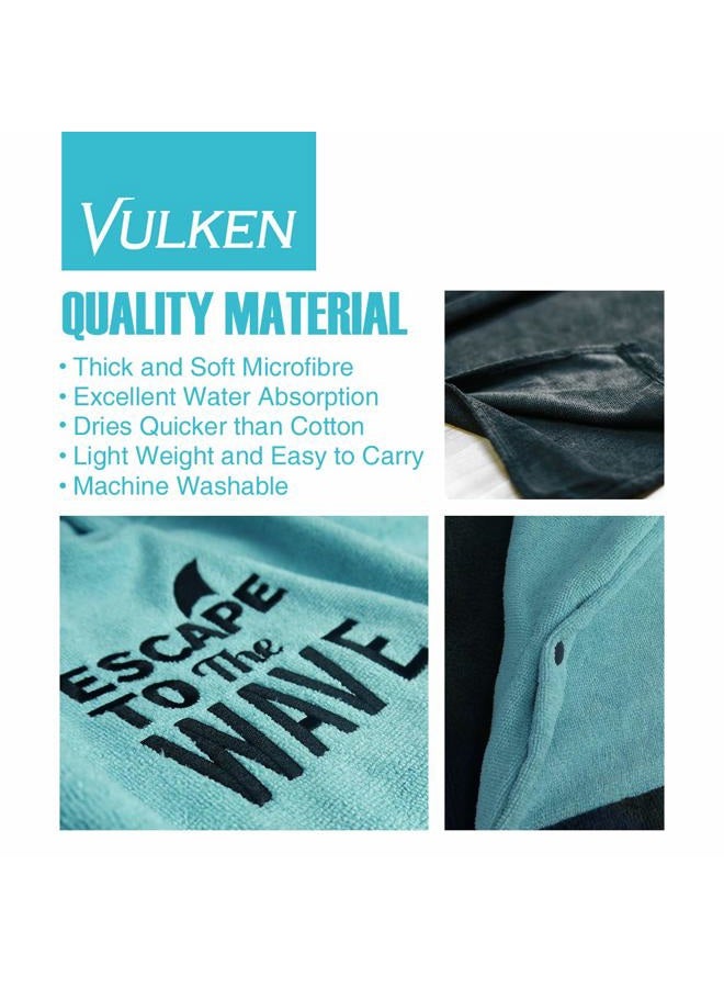 Vulken Extra Large Teal Blue Thick Hooded Beach Towel Changing Robe. Surf Poncho Women for Easy Change in Public. Quick Dry Microfiber Toweling for The Beach, Pool, Lake, Water Park. S/M - Image 4