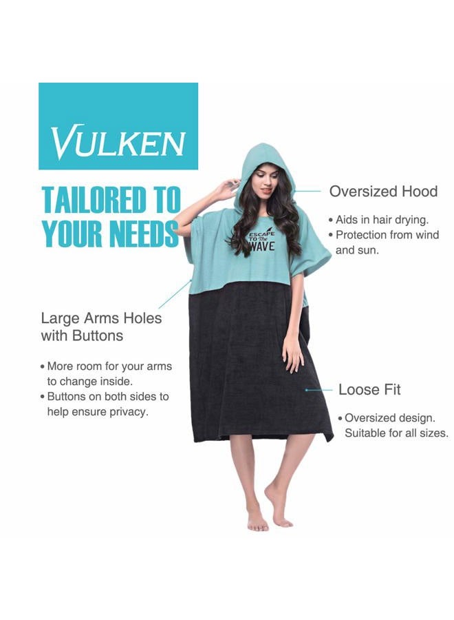 Vulken Extra Large Teal Blue Thick Hooded Beach Towel Changing Robe. Surf Poncho Women for Easy Change in Public. Quick Dry Microfiber Toweling for The Beach, Pool, Lake, Water Park. S/M - Image 3