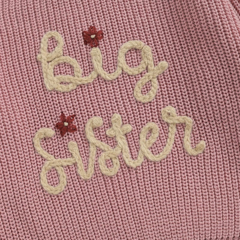 Ayalinggo Big Sister Little Sis Matching Outfits Knit Sweatshirt Oversized Pullover Sweater Toddler Fall Winter Clothes (Rosy Pink, 18-24 Months) - Image 4