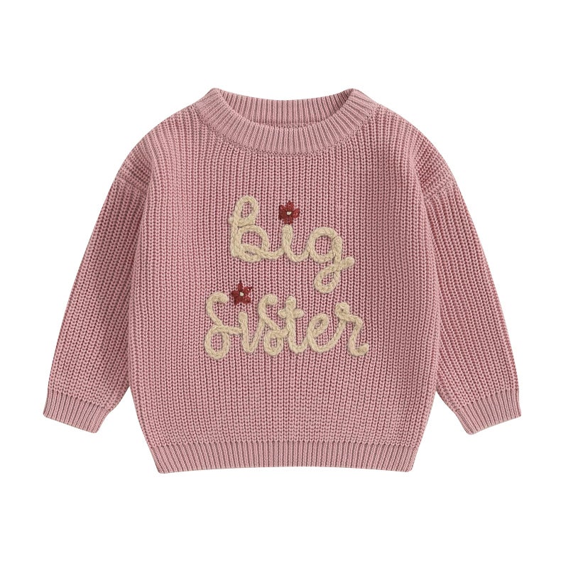 Ayalinggo Big Sister Little Sis Matching Outfits Knit Sweatshirt Oversized Pullover Sweater Toddler Fall Winter Clothes (Rosy Pink, 18-24 Months) - Image 1