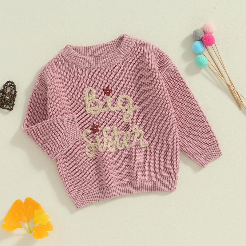 Ayalinggo Big Sister Little Sis Matching Outfits Knit Sweatshirt Oversized Pullover Sweater Toddler Fall Winter Clothes (Rosy Pink, 18-24 Months) - Image 2