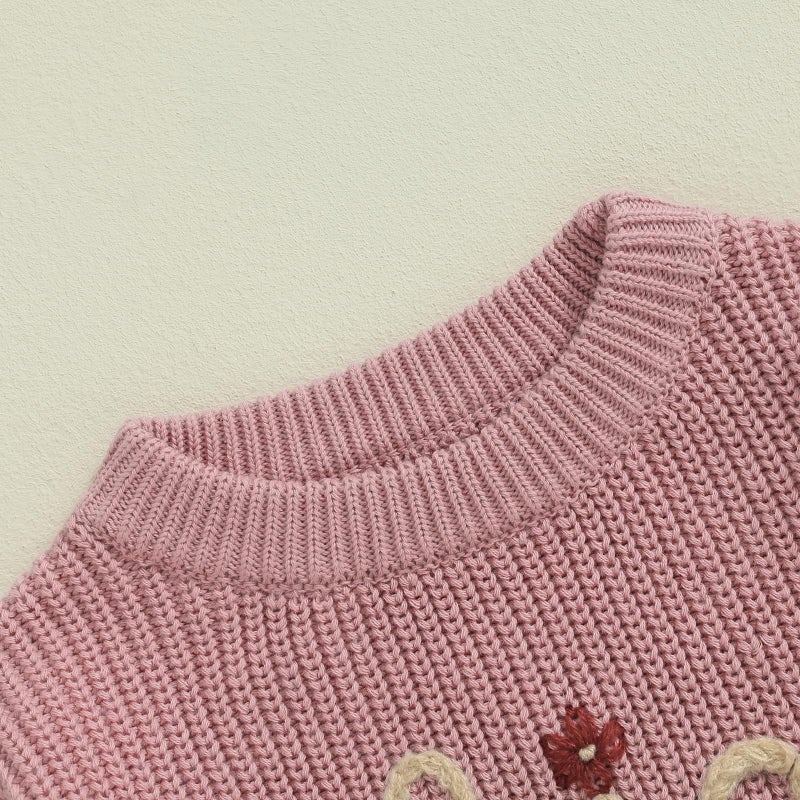 Ayalinggo Big Sister Little Sis Matching Outfits Knit Sweatshirt Oversized Pullover Sweater Toddler Fall Winter Clothes (Rosy Pink, 18-24 Months) - Image 3