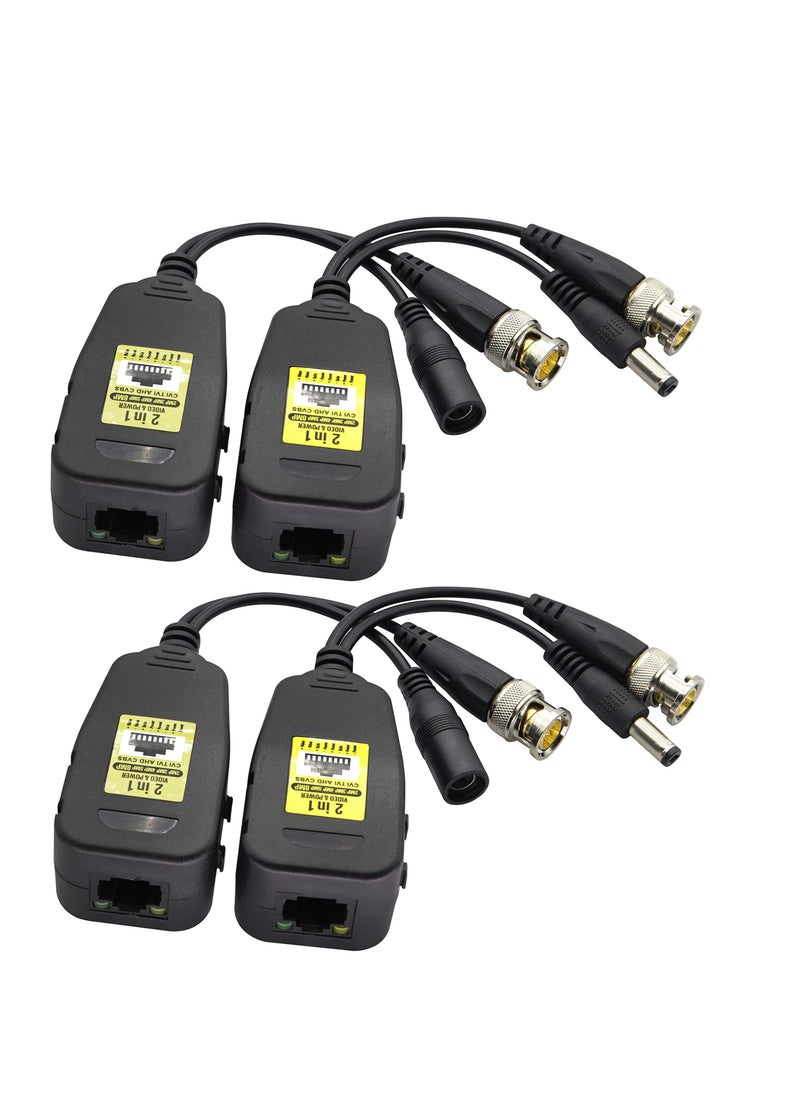 Generic - Passive Video RJ45 to BNC Transceiver Transmitter, HD CVI/TVI/AHD/CVBS, with DC power Connector, for 720P 960P 1080P 3MP 4MP 5MP 8MP CCTV Safety DVR Monitoring Camera System (18cm/4-pairs) - Image 1