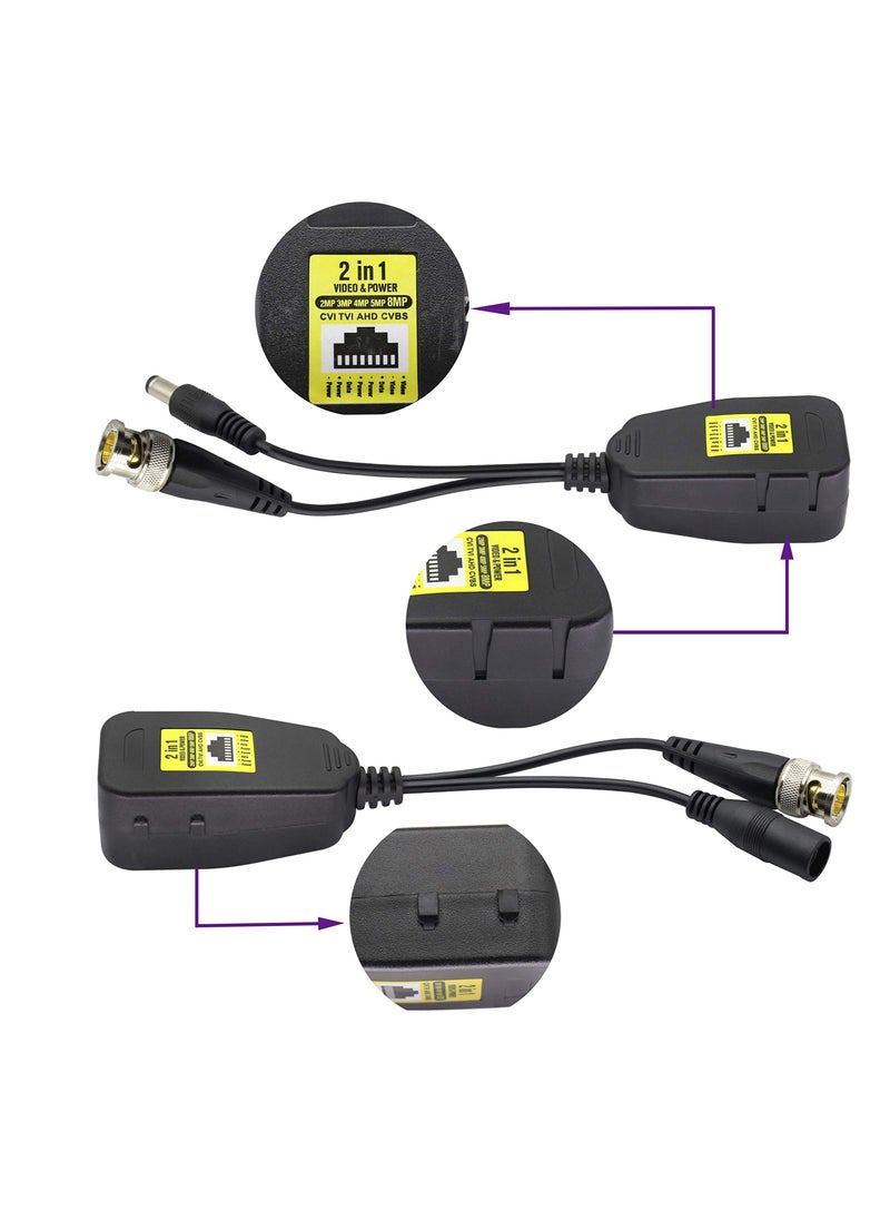 Generic - Passive Video RJ45 to BNC Transceiver Transmitter, HD CVI/TVI/AHD/CVBS, with DC power Connector, for 720P 960P 1080P 3MP 4MP 5MP 8MP CCTV Safety DVR Monitoring Camera System (18cm/4-pairs) - Image 1