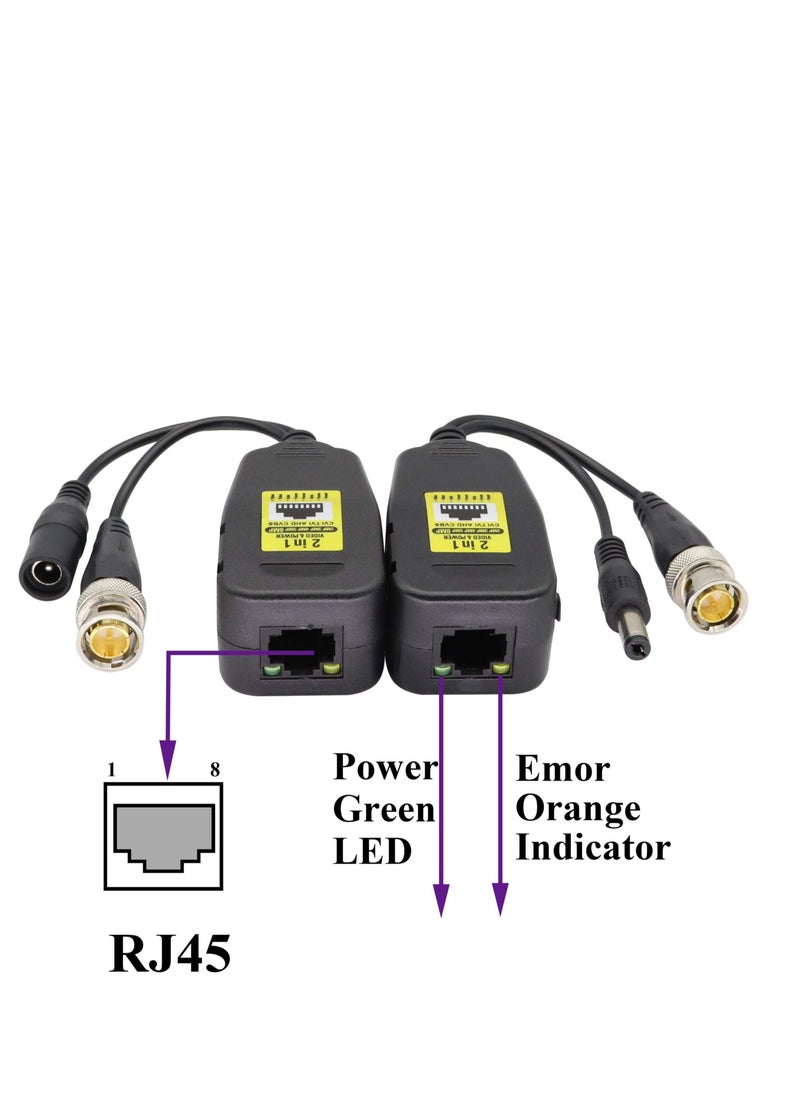 Generic - Passive Video RJ45 to BNC Transceiver Transmitter, HD CVI/TVI/AHD/CVBS, with DC power Connector, for 720P 960P 1080P 3MP 4MP 5MP 8MP CCTV Safety DVR Monitoring Camera System (18cm/4-pairs) - Image 1