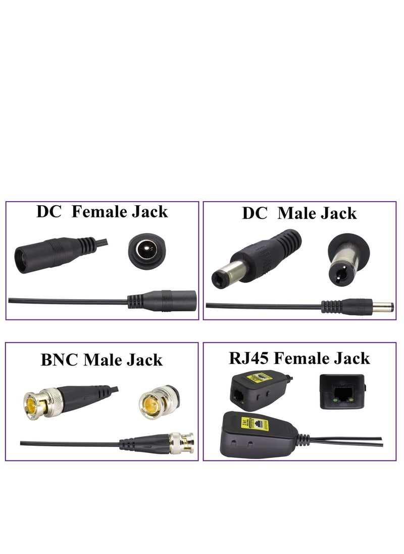 Generic - Passive Video RJ45 to BNC Transceiver Transmitter, HD CVI/TVI/AHD/CVBS, with DC power Connector, for 720P 960P 1080P 3MP 4MP 5MP 8MP CCTV Safety DVR Monitoring Camera System (18cm/4-pairs) - Image 1