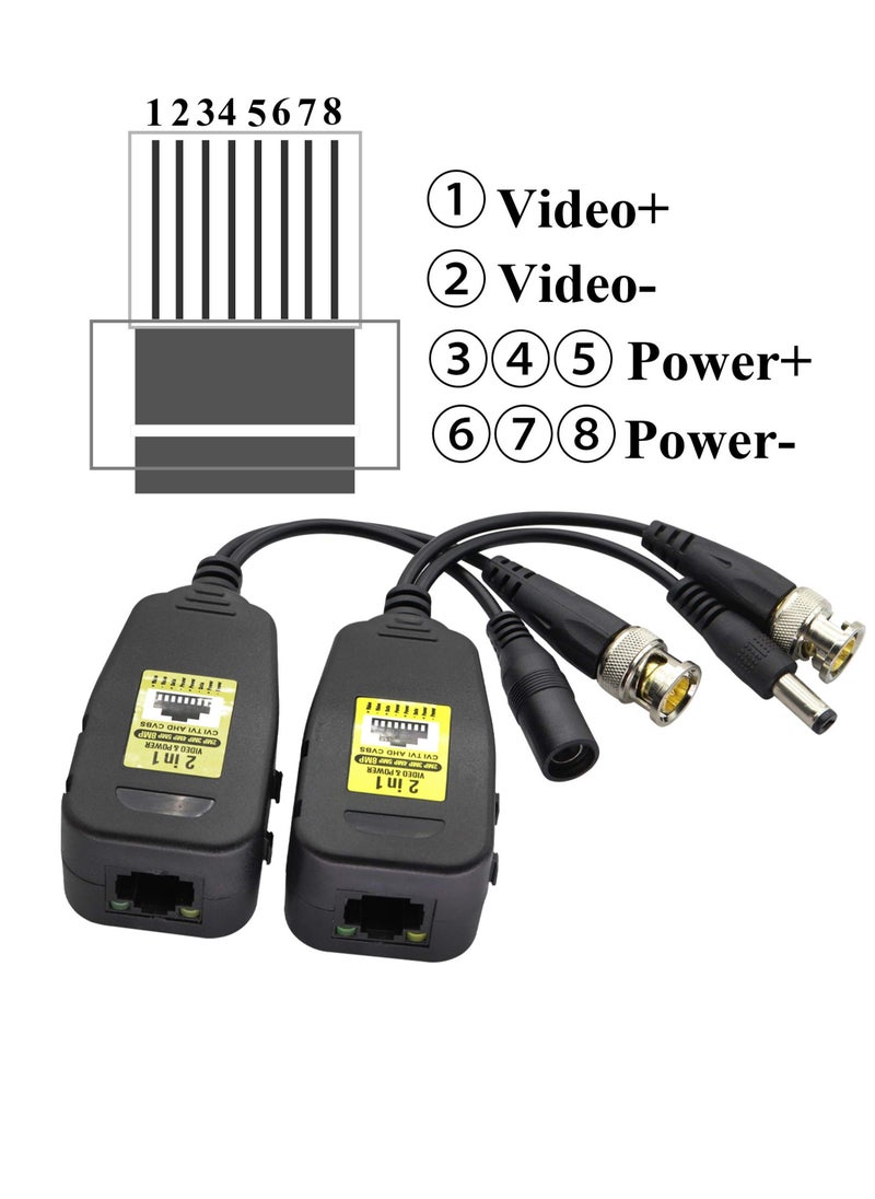 Generic - Passive Video RJ45 to BNC Transceiver Transmitter, HD CVI/TVI/AHD/CVBS, with DC power Connector, for 720P 960P 1080P 3MP 4MP 5MP 8MP CCTV Safety DVR Monitoring Camera System (18cm/4-pairs) - Image 1
