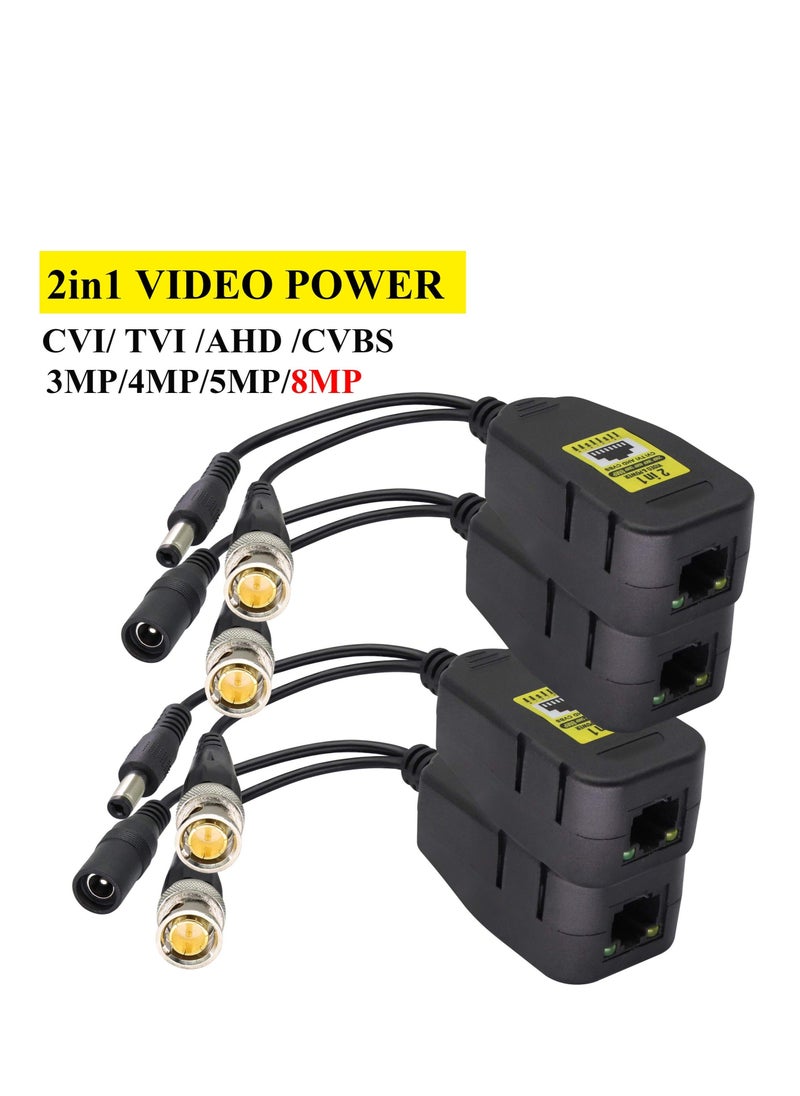 Generic - Passive Video RJ45 to BNC Transceiver Transmitter, HD CVI/TVI/AHD/CVBS, with DC power Connector, for 720P 960P 1080P 3MP 4MP 5MP 8MP CCTV Safety DVR Monitoring Camera System (18cm/4-pairs) - Image 1