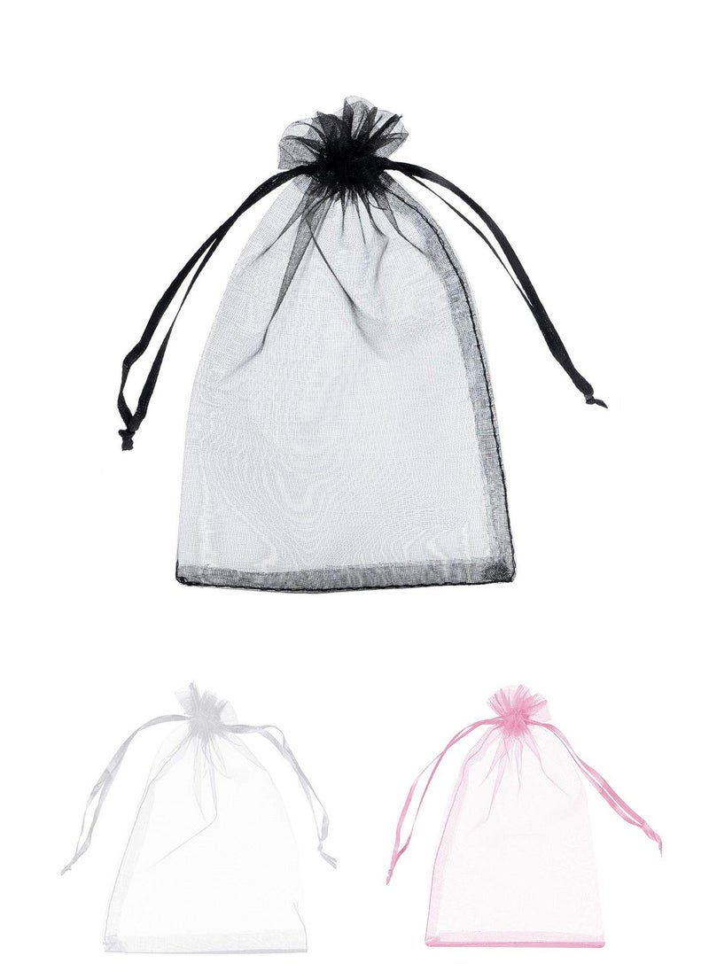 MARKQ 100 Pieces Organza Bags with Drawstrings | 12 X 17 cm Organza Bags for Jewelry Pouches, Candies and Wedding Party | Eid Christmas Bags for Gifts | Organza Gift Bags | Goody Bags (Black)  - Image 1