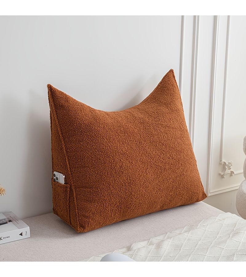 Coffee Triangular Wedge Pillow With Side Storage Pocket Soft Skin Friendly For Reading Or Lumbar Support - Image 5