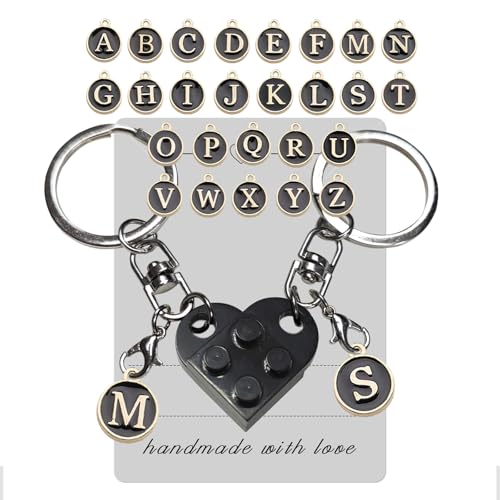 Smilelife Personalized Brick Matching Heart Keychains - Gifts for Mom, Dad, Couple, Boyfriend, Girlfriend, Lovers (Black) - Image 1