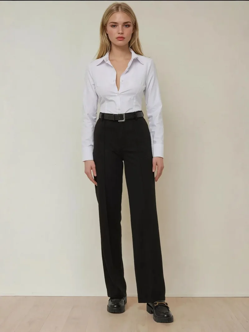 HICCUP Straight Leg Pants with Stitch Detailed