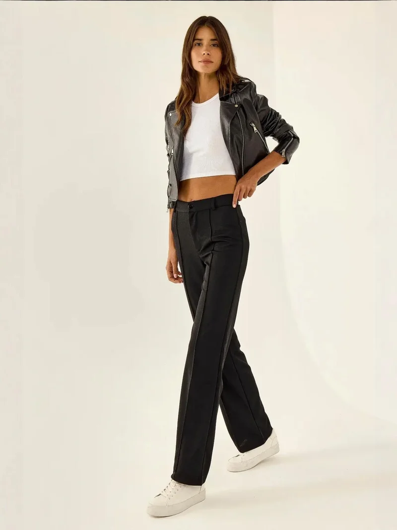 HICCUP Straight Leg Pants with Stitch Detailed