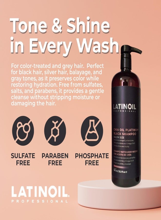 LATINOIL - Platinum Black Shampoo, Black Shampoo for Blonde & Naturally Colored Hair, Toner and Color Depositing with Chia Oil, 985 mL - Image 2