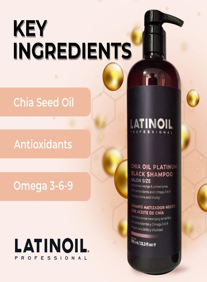 LATINOIL - Platinum Black Shampoo, Black Shampoo for Blonde & Naturally Colored Hair, Toner and Color Depositing with Chia Oil, 985 mL - Image 4