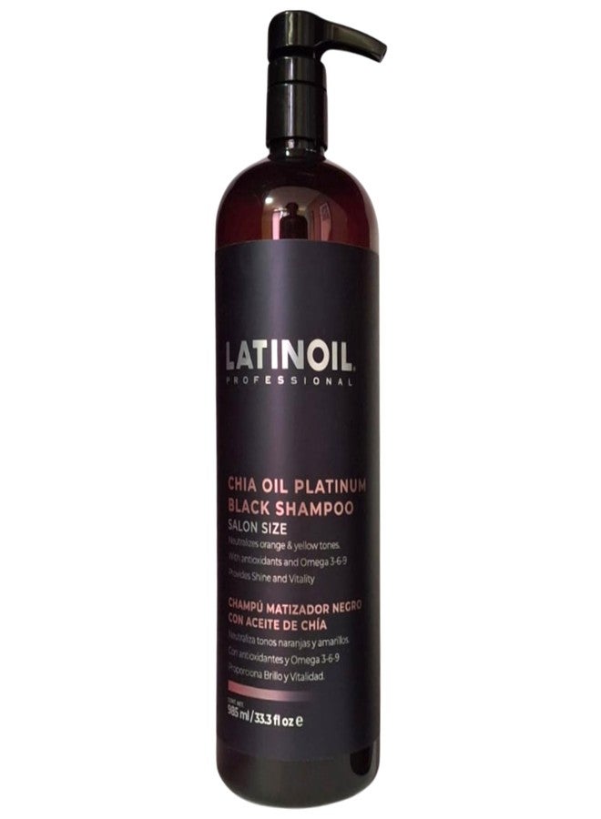 LATINOIL - Platinum Black Shampoo, Black Shampoo for Blonde & Naturally Colored Hair, Toner and Color Depositing with Chia Oil, 985 mL - Image 1