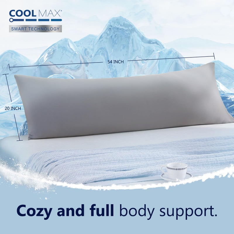 DOWNCOOL Large Body Pillow Insert with Cooling Cover - Soft Long Bed Pillow for Summer - Breathable Full Body Pillow for Adults - 20x54 inch (Grey, with Cover) - Image 3