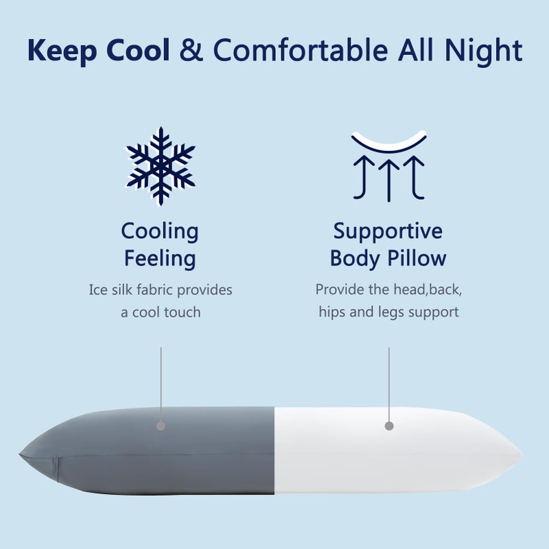 DOWNCOOL Large Body Pillow Insert with Cooling Cover - Soft Long Bed Pillow for Summer - Breathable Full Body Pillow for Adults - 20x54 inch (Grey, with Cover) - Image 4