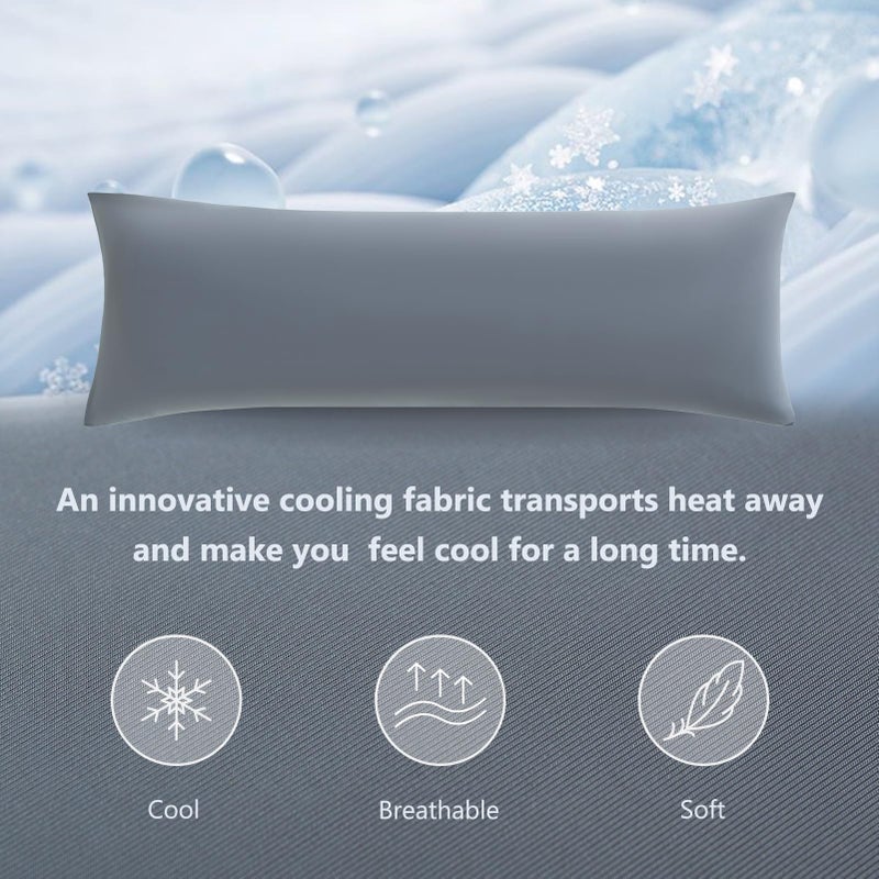 DOWNCOOL Large Body Pillow Insert with Cooling Cover - Soft Long Bed Pillow for Summer - Breathable Full Body Pillow for Adults - 20x54 inch (Grey, with Cover) - Image 5