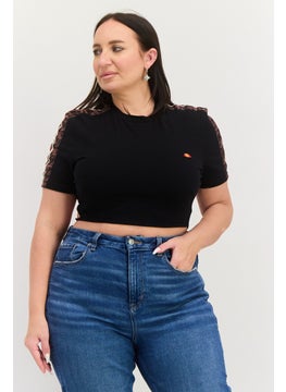 Women Crew Neck Short Sleeves  Brand Logo Top, Black