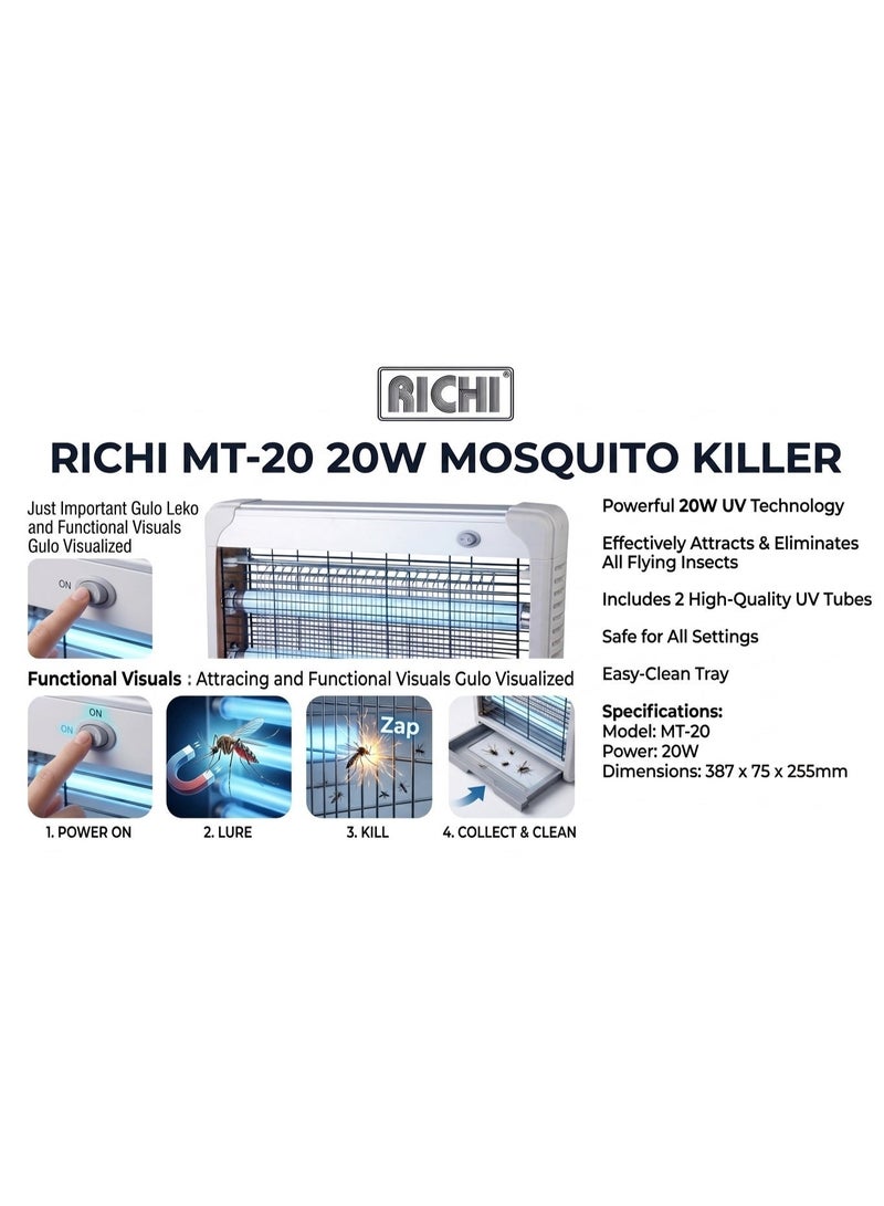 RICHI Mosquito Killer MT-20 (20W) - High Efficiency Electric Bug Zapper, UV-A Fly Catcher for Home & Office - Image 3