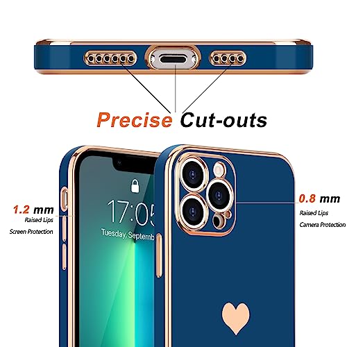 Teageo Compatible with iPhone 13 Pro Case for Girl Women Cute Love-Heart Luxury Plating Soft Back Cover Raised Camera Protection Bumper Silicone Shockproof Phone Case for iPhone 13 Pro, Royal Blue - Image 3