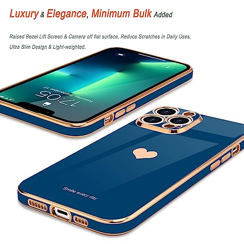 Teageo Compatible with iPhone 13 Pro Case for Girl Women Cute Love-Heart Luxury Plating Soft Back Cover Raised Camera Protection Bumper Silicone Shockproof Phone Case for iPhone 13 Pro, Royal Blue - Image 4