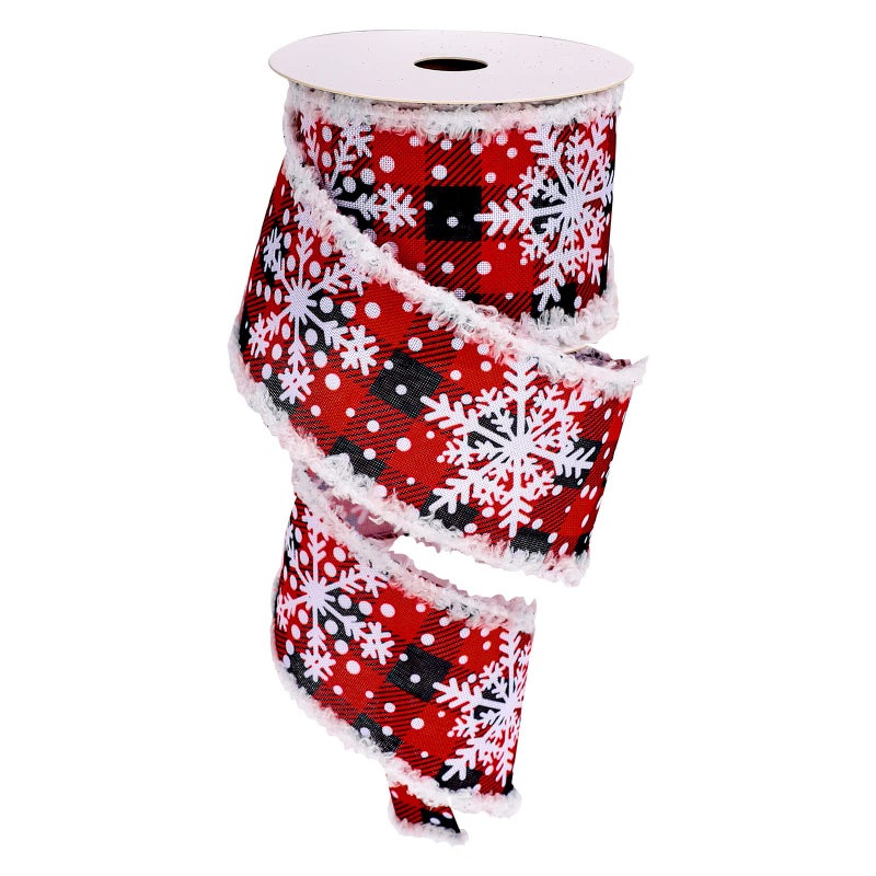 Whaline Christmas Snowflake Wired Edge Ribbon 25 Inch Winter Snowflake Ribbon with Burr Rustic Red Black Buffalo Plaids Decorative Craft Ribbons for Gift Wrapping DIY Floral Arrangement Bow 10 Yard