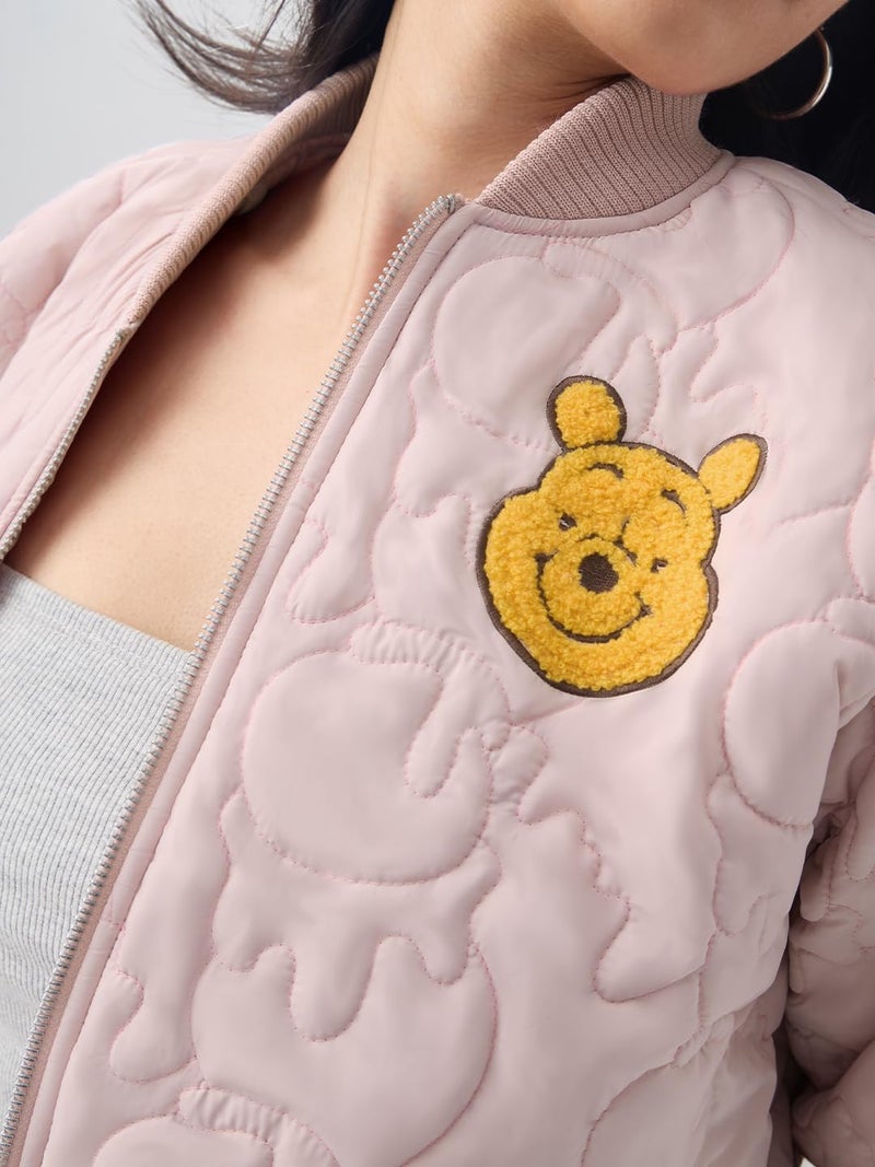 The Souled Store Disney: Bother Free Women and Girls Full Sleeves Spread Collar Quilted Embroidered Polyester Regular Fit Lightweight Casual Bomber Jacket - Image 4