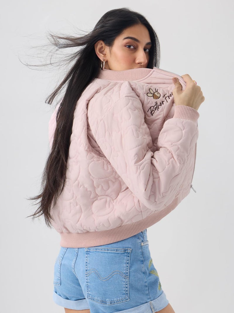 The Souled Store Disney: Bother Free Women and Girls Full Sleeves Spread Collar Quilted Embroidered Polyester Regular Fit Lightweight Casual Bomber Jacket - Image 3