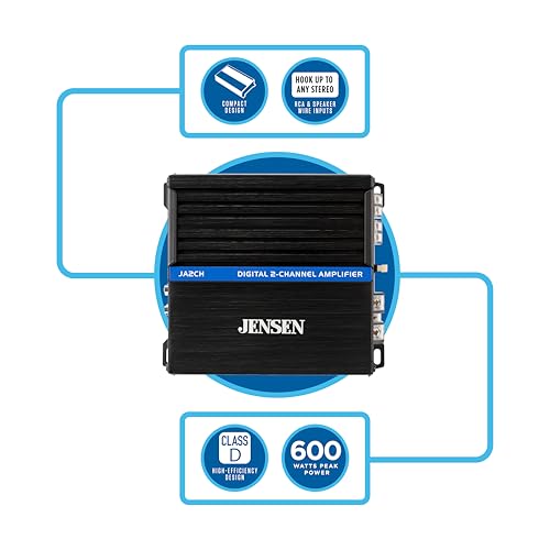 JENSEN JASeries JA2CH ClassD HighPerformance 2Channel Car Audio Amplifier Truck Motorcycle ATV Golf Cart 600 Watts Peak Power Efficient Compact Design CTA2006D Certified Bridegeable - Image 3