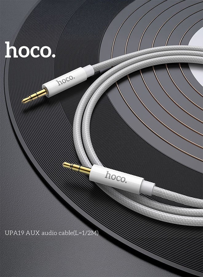 hoco. UPA19 3.5mm to 3.5mm Audio AUX Cable – 1 Meter Length – Silver – High-Quality Sound Transmission for Smartphones, Tablets, Car Stereos, Headphones, and Speakers – Durable and Flexible Design for Clear, Interference-Free Audio Connections  - Image 4