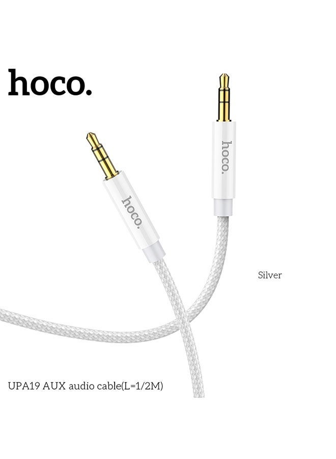 hoco. UPA19 3.5mm to 3.5mm Audio AUX Cable – 1 Meter Length – Silver – High-Quality Sound Transmission for Smartphones, Tablets, Car Stereos, Headphones, and Speakers – Durable and Flexible Design for Clear, Interference-Free Audio Connections  - Image 2