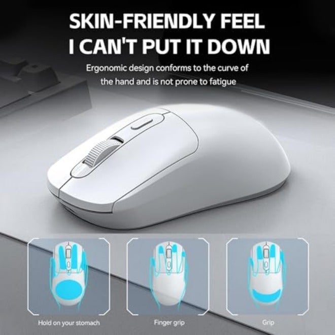 T-WOLF X8 Dual Mode Wireless Mouse, Bluetooth 5.0 2.4GHz Gaming Mouse with 3D Anti Slip Grid Scroll Wheel, 800-1200-2400 Adjustable DPI, for Laptop PC Tablet  (White) - Image 4