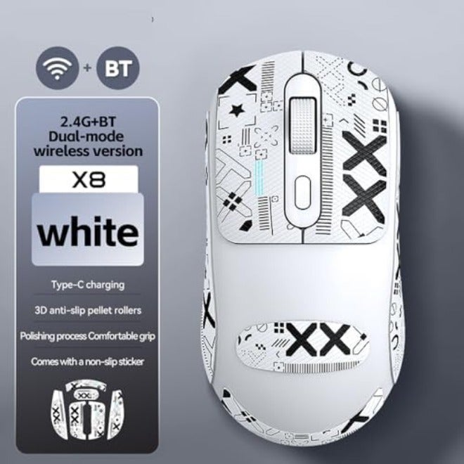 T-WOLF X8 Dual Mode Wireless Mouse, Bluetooth 5.0 2.4GHz Gaming Mouse with 3D Anti Slip Grid Scroll Wheel, 800-1200-2400 Adjustable DPI, for Laptop PC Tablet  (White) - Image 2