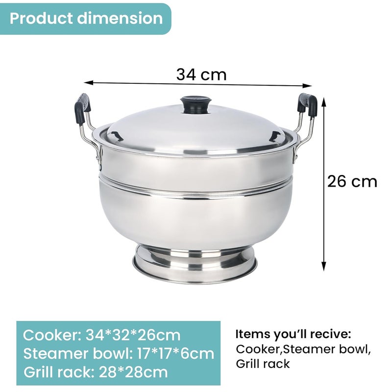 Kuber Industries Stainless Steel Bati Cooker & Gas Tandoor for Home Kitchen | Pizza Maker/Chicken & Paneer Tikka Barbeque Griller | Non-Induction Oven & Litti Maker on Gas | Silver - Image 3