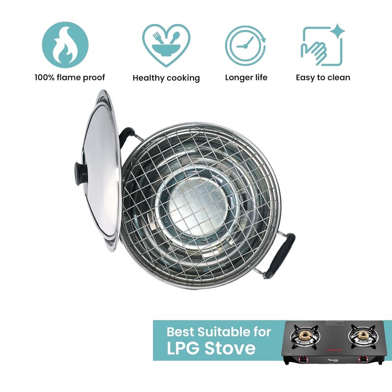 Kuber Industries Stainless Steel Bati Cooker & Gas Tandoor for Home Kitchen | Pizza Maker/Chicken & Paneer Tikka Barbeque Griller | Non-Induction Oven & Litti Maker on Gas | Silver - Image 5