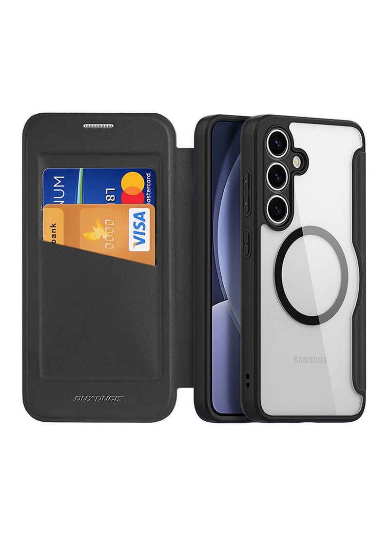 Wallet Card Insert Leather Case Compatible with Samsung S25 Flip Stand Fall Magnetic Prevention Case Support Wireless Charging For Galaxy S25  - Image 1