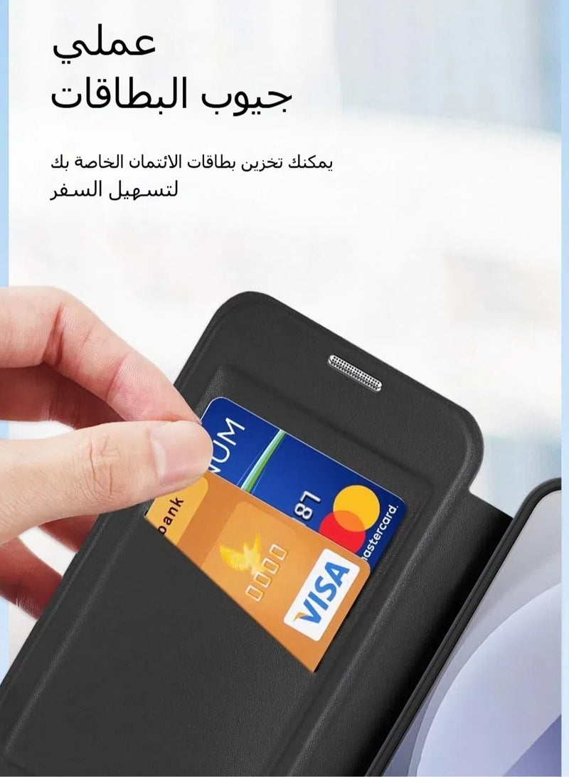 Wallet Card Insert Leather Case Compatible with Samsung S25 Flip Stand Fall Magnetic Prevention Case Support Wireless Charging For Galaxy S25  - Image 2