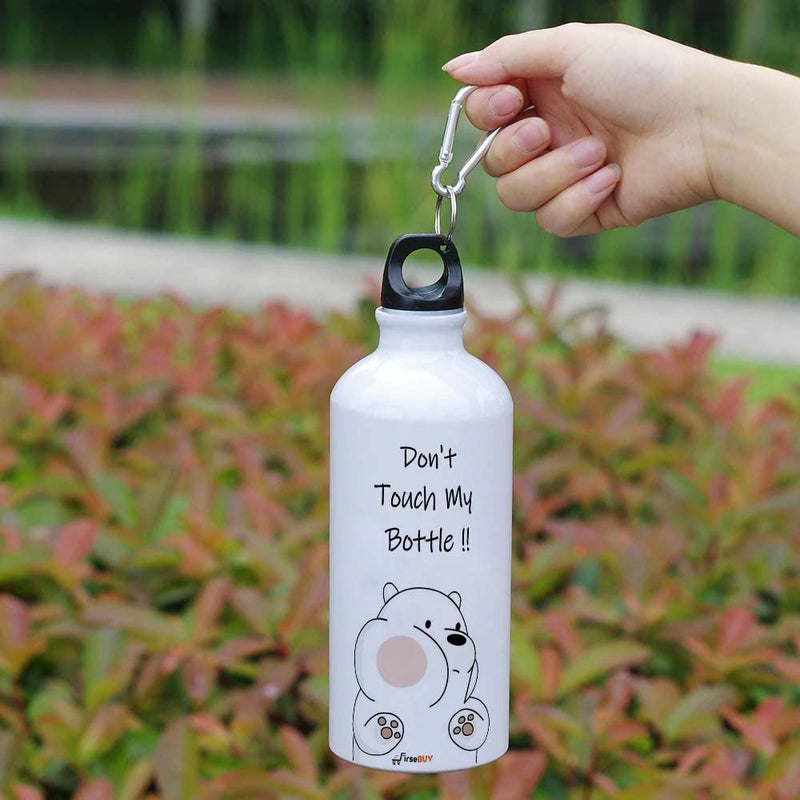 FirseBUY Water Bottle 600ml Funny Dont Touch My Bottle Printed Aluminium BPA Free EcoFriendly Bottle Gift for Boys and Girls White - Image 2