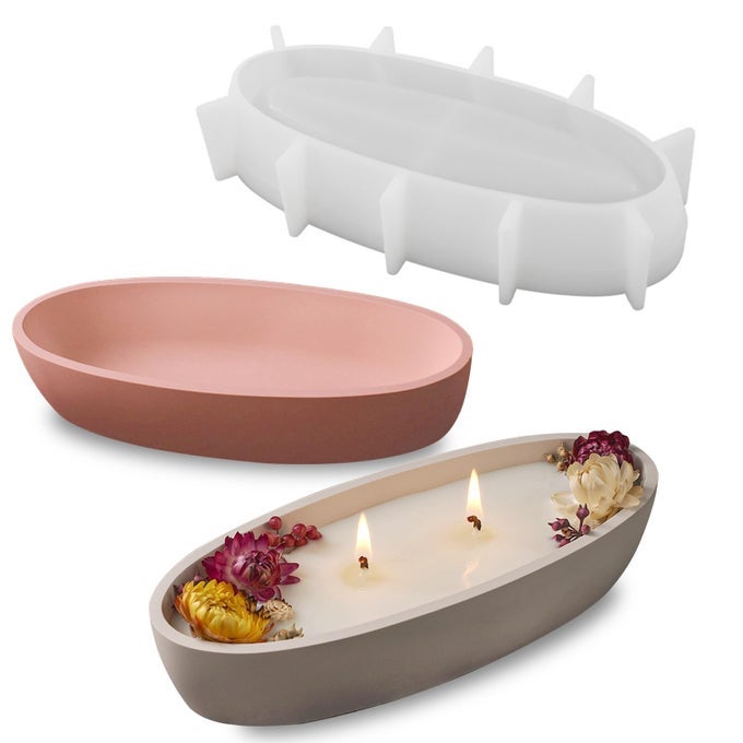 SILICONE MOLD OVAL BOWL RESIN CANDLE BOAT JAR EPOXY RESIN STORAGE TRAY CONTAINER DIY SUCCULENT PLANTER CEMENT ART CRAFT JEWELRY TRINKET CANDY HOLDER DECOR