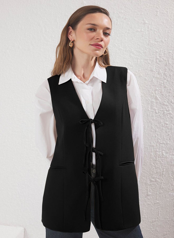 trendyol Black Front Tie Closure Woven Vest - Image 1
