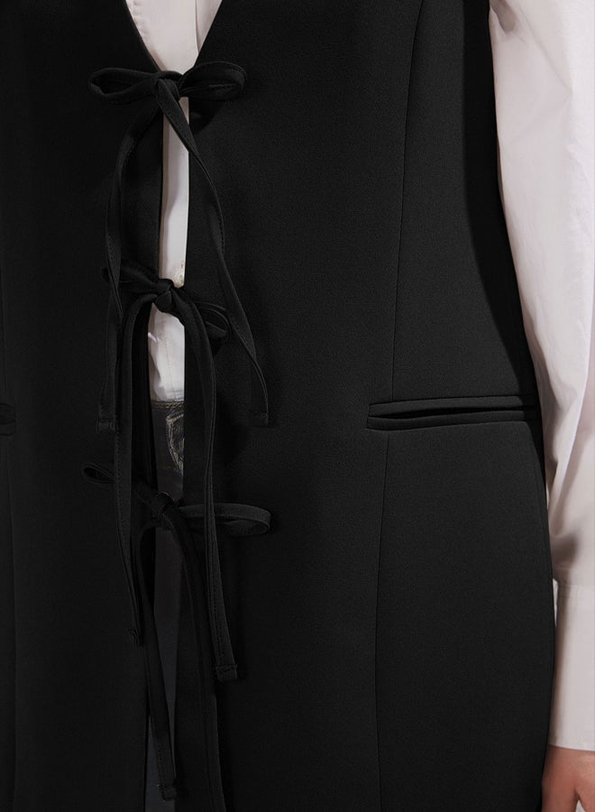 trendyol Black Front Tie Closure Woven Vest - Image 3