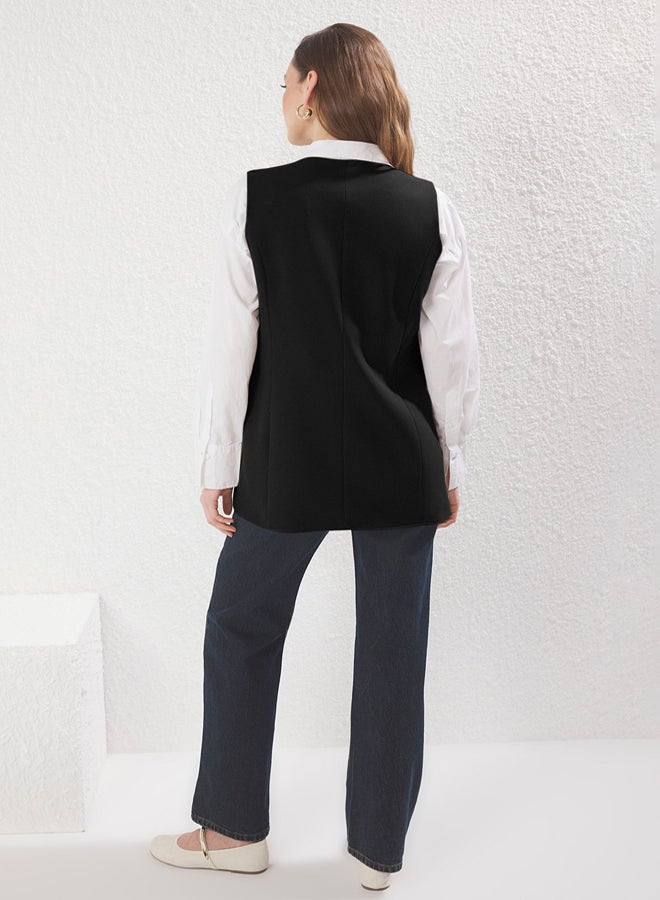 trendyol Black Front Tie Closure Woven Vest - Image 4